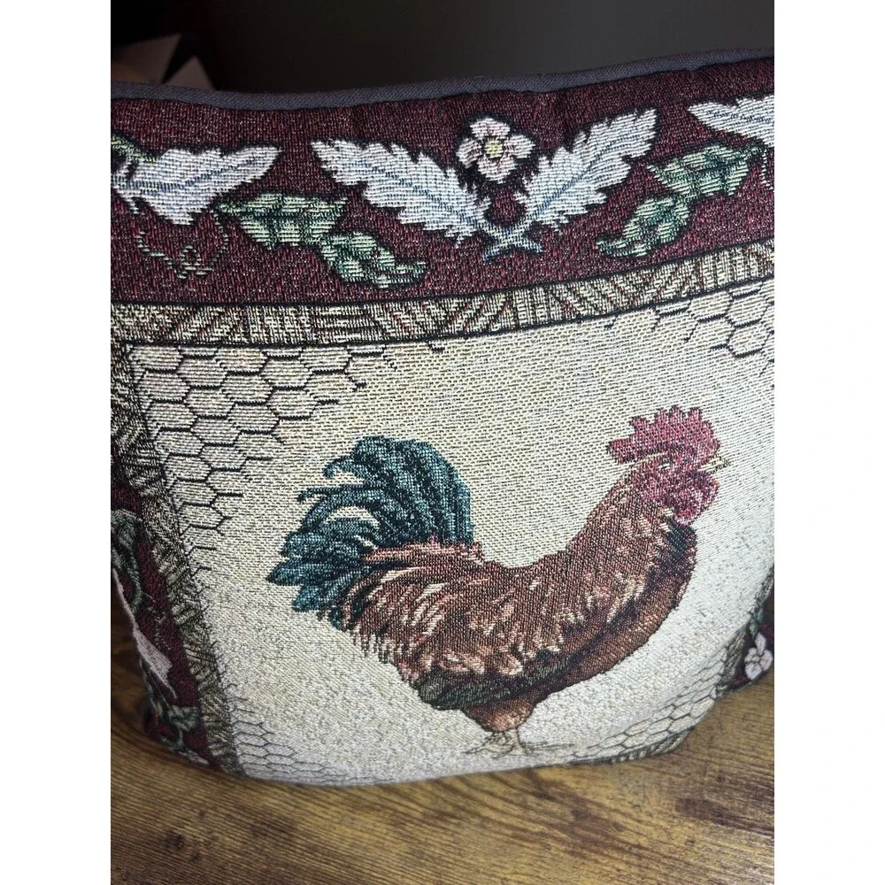 Vintage Rooster Tapestry Pillow 15x15 Farmhouse Chicken Decor Cushion Accent Pad - Picture 9 of 10